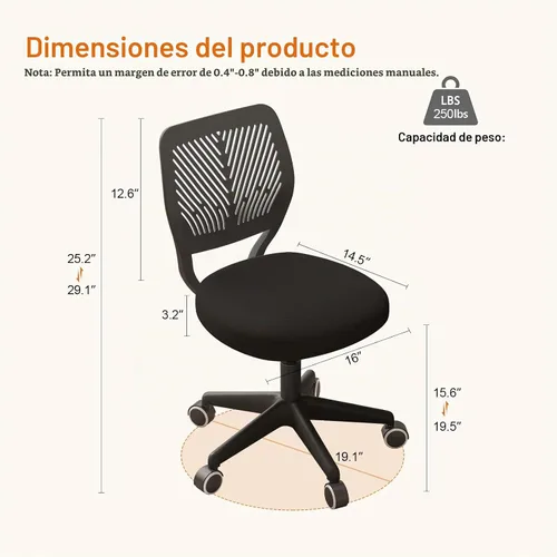 Vista 2 de JPBSTO Silla de escritorio sin brazos, silla giratoria de oficina ajustable con cojín acolchado de malla suave, silla ergonómica pequeña para Todo