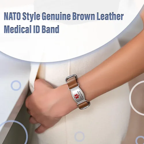 Vista 6 de Divoti Pulseras de cuero de grano superior NATO para identificación médica estilo no conocido
