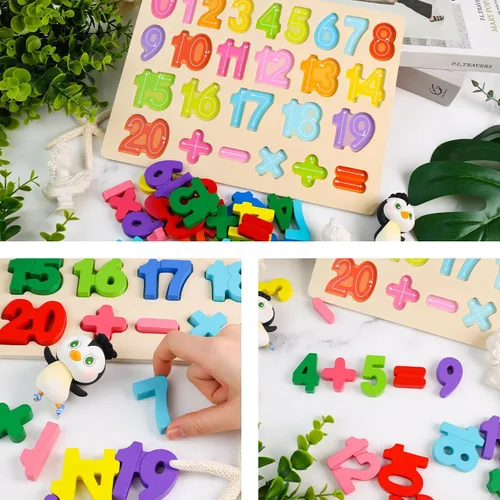 Vista 7 de LovesTown Rompecabezas de madera para niños, bloques de números, rompecabezas de formas para niños pequeños de Montessori, juguetes educativos