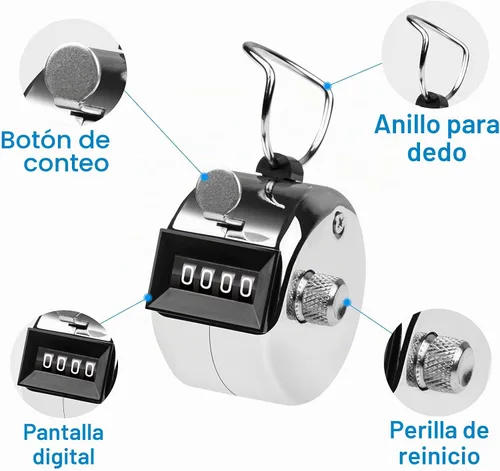 Vista 2 de Contador de 4 Dígitos, Clicker de Mano, Contadores de Metal con Clicker para Pitch, para Contar, Tejer, Entrenar, Golf, Vueltas, Pesca
