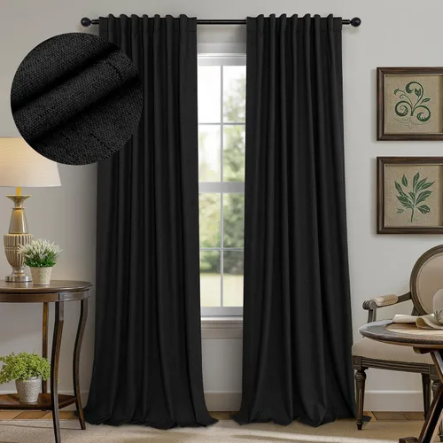Vista 66 de Pitalk Cortinas cortas 100% opacas de lino para cafetería, 40 pulgadas de largo, 2 paneles, cortinas de puerta francesa para ventana, cortina