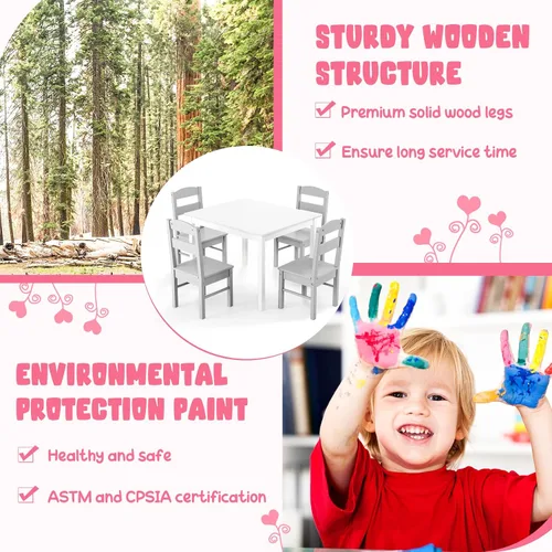 Vista 3 de Costzon Juego de Mesa y Sillas para Niños, Mesa de Actividades de Madera de 5 Piezas y Sillas para Artes, Manualidades, Tareas, Hora de Merienda