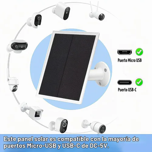 Vista 2 de Paquete de 2 paneles solares para cámara de seguridad con anillo, cargador de panel solar USB de 5 V de alta calidad IP65 impermeable, compatible