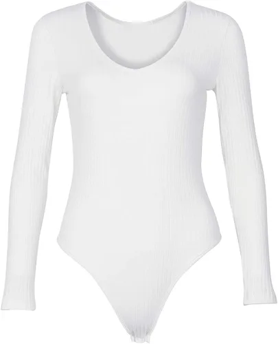 Vista 2 de PALINDA Body de manga larga con cuello en V profundo para mujer, de punto acanalado, elástico