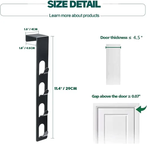Vista 6 de JAMEND CLXP Perchero de 4 Capas de Metal para Sombreros, 1 Pieza, Gancho Vertical Fuerte en Blanco, Perchero sobre Puerta para Colgar Bolsas