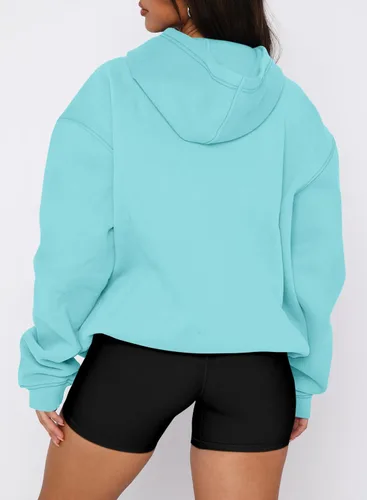 Vista 12 de onlypuff Sudadera casual con capucha para mujer, de manga larga, con bolsillo de canguro, hombro caído