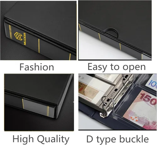 Vista 3 de MUDOR Carpeta de sellos con funda, álbumes de colección de sellos vacíos Negro