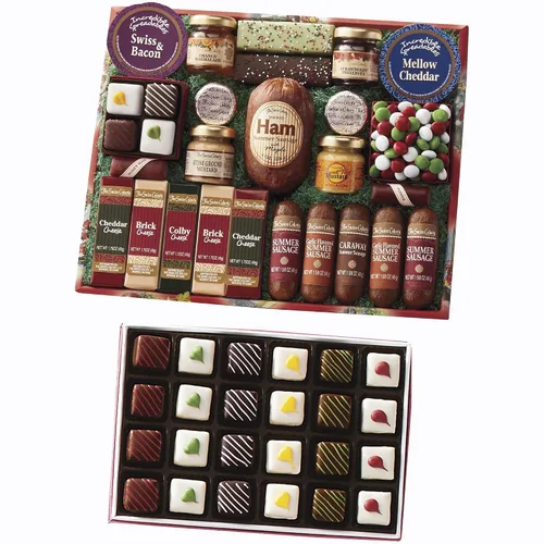 Vista 11 de The Swiss Colony 25 productos ideales para Navidad - Carnes de salchicha surtidas, bloques de queso y untables, variedad de chocolates dulces