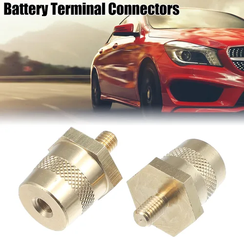 Vista 2 de X AUTOHAUX 1 par de conectores de terminales de batería M6, adaptador de poste de tono de latón, tornillos extensores, tuercas