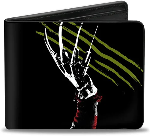 Vista 6 de Buckle-Down Billetera de películas de terror para hombre, diseño de pesadilla en Elm Street, logotipo rascador a mano, piel vegana, Freddy Krueger