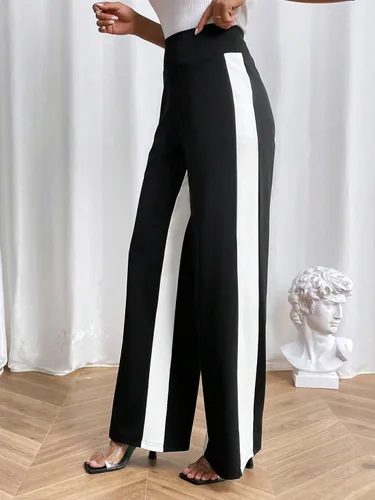 Vista 3 de SOLY HUX Pantalones largos casuales de cintura alta con rayas laterales para mujer