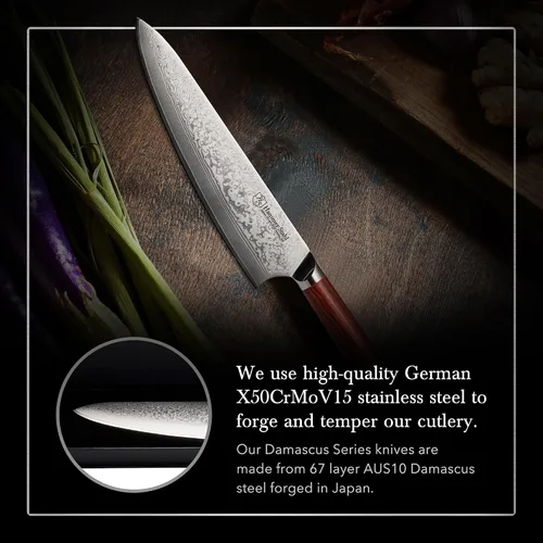 Vista 3 de Hammer Stahl Cuchillo de chef de Damasco de 9 pulgadas Cuchillo de cocina profesional con mango de palisandro Cuchillo de cocina de Damasco