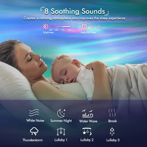 Vista 4 de Proyector de Estrellas Luz de Galaxia Proyector con 33 Luces, Altavoz Bluetooth 5.0, Luz Nocturna de Sonido, Proyector Aurora Inteligente WiFi