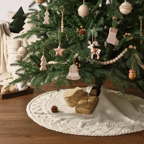 Vista 5 de Faldones de punto para árbol de Navidad, falda de árbol neutro