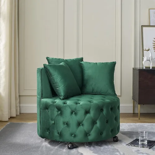Vista 11 de JOYBASE Silla giratoria de barril con 3 almohadas, sillón redondo de acento, cómodo y cómodo, moderno sofá circular para sala de estar, dormitorio