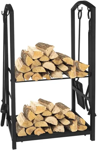 Vista 5 de ATR ART TO REAL Estante de Leña Juegos de Herramientas para Chimenea Hierro Forjado Negro Soporte de Almacenamiento de Leña Transportador de Madera
