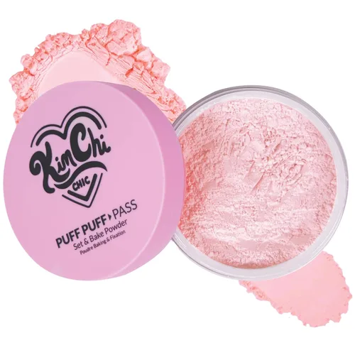 Vista 13 de KimChi Chic Beauty Puff Pass - Polvo fijador y sellador con la técnica baking, polvo suelto con borla extraesponjosa, maquillaje facial marrón suave