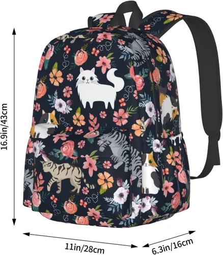 Vista 6 de Mochila de seta de 16 pulgadas Mochila de viaje ligera para portátil, Flor de gato, Classic