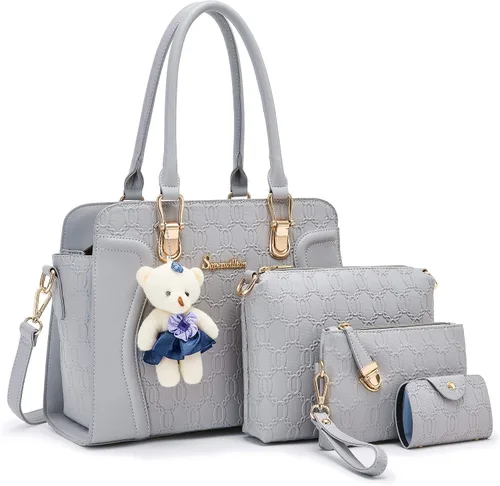 Vista 92 de Bolsos de mano de moda para mujer, bolsa de hombro, asa superior, bolsa de mano, juego de 4 piezas