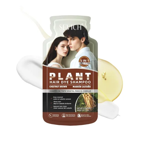 Vista 8 de SEVICH Champú de tinte para el cabello de ginseng 5 en 1 para mujeres y hombres Tratamiento de depósito de color 10 sobres de un solo uso