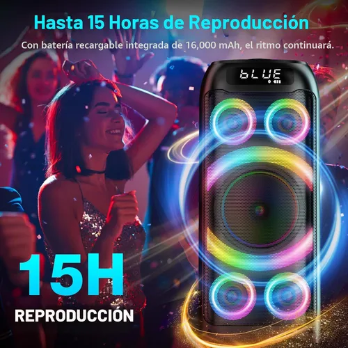 Vista 7 de Altavoz Bluetooth, potente sonido estéreo de 160 W de pico, graves profundos, inalámbrico, boombox portátil grande, altavoces de fiesta