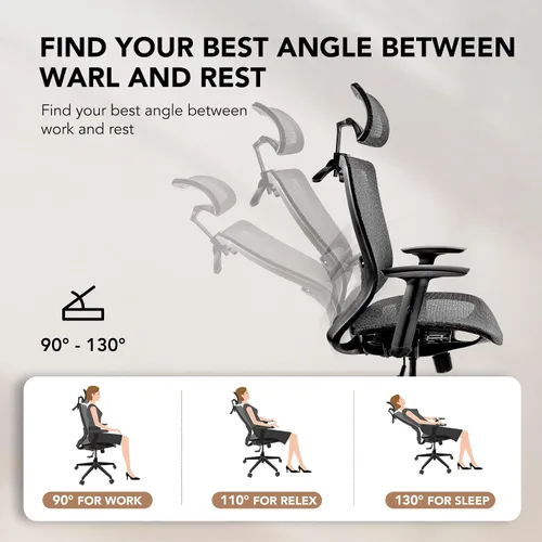 Vista 5 de SANODESK OS3 - Silla de oficina ejecutiva grande y alta, silla de computadora de malla ajustable en altura con reposacabezas ajustable y soporte
