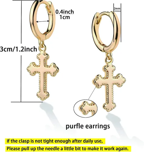 Vista 4 de VACRONA - Aretes tipo arracadas para mujer, chapados en oro de 14 quilates, diseño de aro de arracada