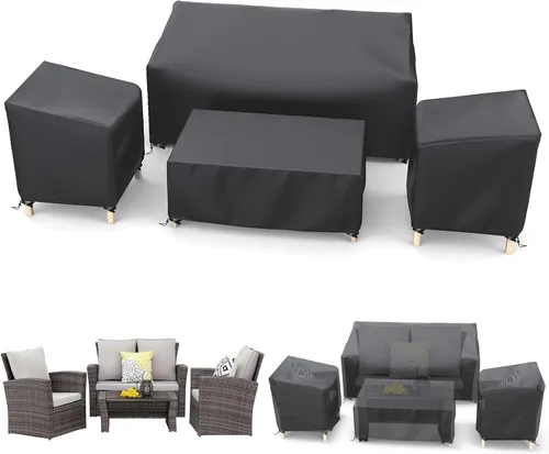 Vista 12 de STARTWO Outdoor Furniture Cover Waterproof, Patio Furniture Covers 4 Piece Set 600D Heavy Duty for Chairs, Couch, Table Coffee, Black