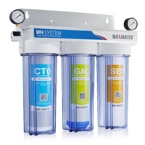 Vista 8 de Max Water Sistema de filtración de agua estándar de 3 etapas (bueno para agua de la ciudad) de 10 pulgadas para toda la casa – Sedimento + GAC + CTO