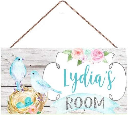 Vista 9 de Letrero personalizado para puerta de jardín, diseño de flores rosas para dormitorio, cuarto de bebé, decoración de pared, regalo Habitación-1