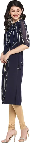 Vista 4 de Janasya Indian - Kurta de poli crepé para mujer