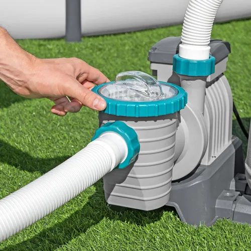 Vista 9 de Bestway Bomba de filtro de arena de 1,500 galones para piscinas al aire libre sobre el suelo de 300 a 11,200 galones con dispensador de agua limpia