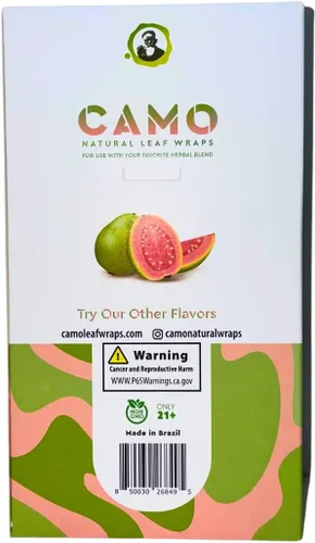 Vista 4 de Envolturas de hojas naturales afganas de camuflaje de varios sabores – 125 (25 x 5) envolturas de hojas por caja – (guayaba) con una calcomanía