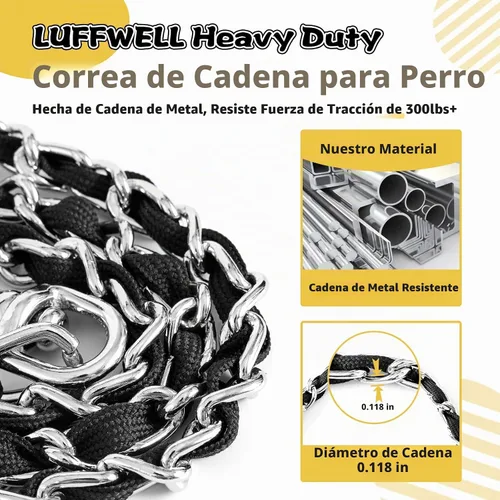 Vista 2 de Correa de Cadena para Perro a Prueba de Mordeduras, Correa de Cadena de Metal y Cuerda de Nylon para Perro con Mango Acolchado, Correas Resistentes