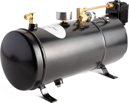 Vista 2 de Compresor de aire de 150 PSI + kit de tanque de aire de un galón. Tipo universal, para bocinas de aire de tren que requieren un sistema de aire a