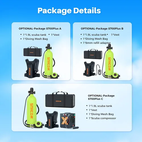 Vista 8 de SMACO S700 Mini Tanque de Buceo 1.9L Tanque de Buceo Portátil Reutilizable Botella Pony de hasta 30 Minutos de Tiempo de Buceo Kit de Tanque de Aire