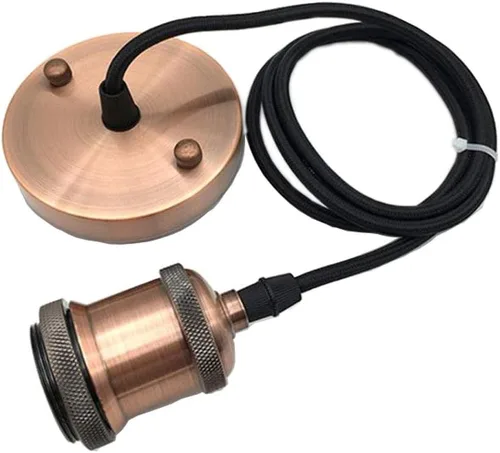 Vista 8 de Icole Lámpara colgante vintage, estilo industrial retro moderno E26 E27 soporte de lámpara cromado negro, rosa de techo negro, cable flexible