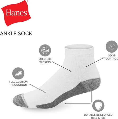 Vista 2 de Hanes Men's Max Cushioned Crew Socks, Moisture-Wicking with Odor Control, Multi-Pack, Size 6-12, Black & White