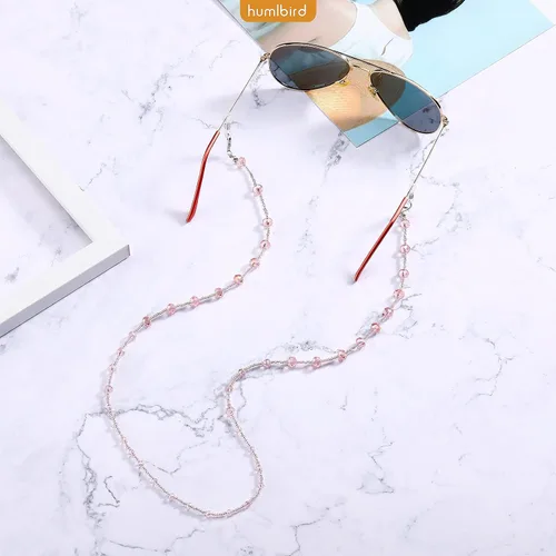 Vista 5 de humlbird Cadena de gafas para mujer, elegante cordón de máscara de cristal natural, cadena de gafas de ojos