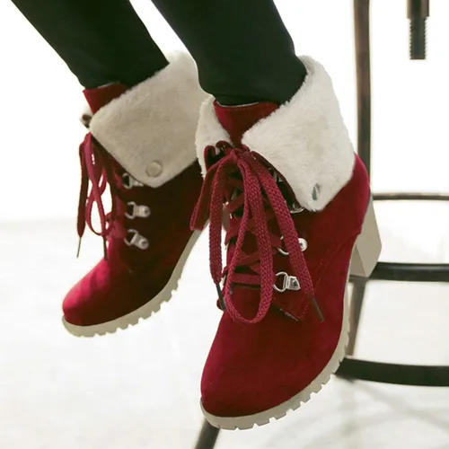 Vista 7 de Bellirala Botas de nieve cortas de invierno con cordones y tacón ancho para mujer