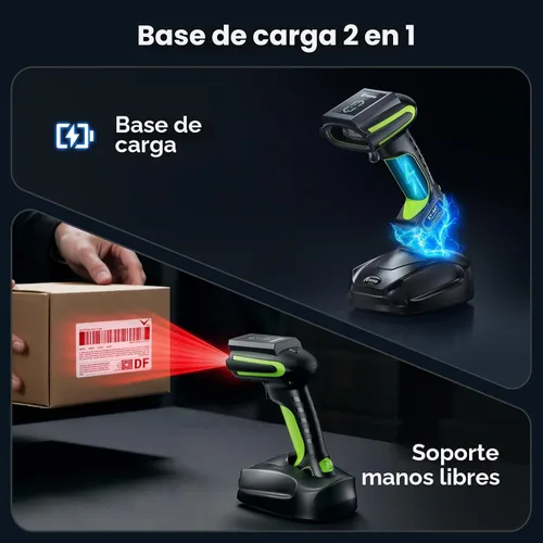 Vista 7 de Eyoyo 3 en 1 mano 2D QR escáner de código de barras inalámbrico industrial Bluetooth Verde
