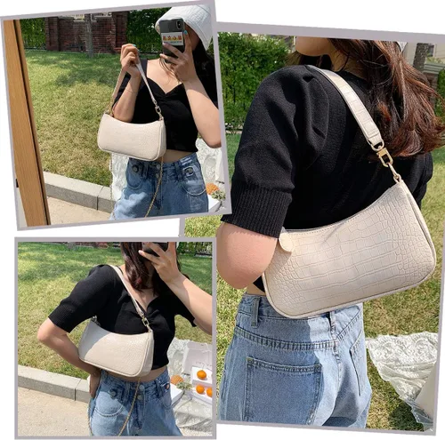 Vista 9 de Bolso de hombro de estilo clásico retro, para usar al hombro con cierre de cremallera para mujer