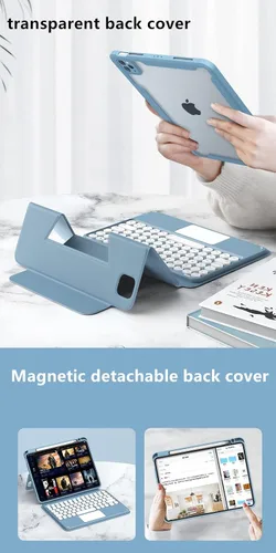 Vista 2 de iPad Air Air2 iPad 5ª 6ª generación 9.7 pulgadas iPad 5 iPad 6 Funda con teclado Touchpad horizontal/vertical Soporte magnético desmontable BT