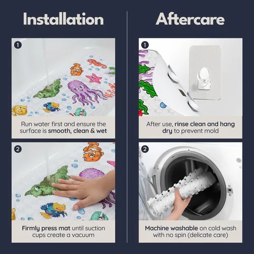 Vista 7 de Homerella - Alfombrilla de baño antideslizante y antideslizante para niños, 40 x 16 pulgadas, sin BPA, incluye 2 ganchos, tapete de ducha lavable