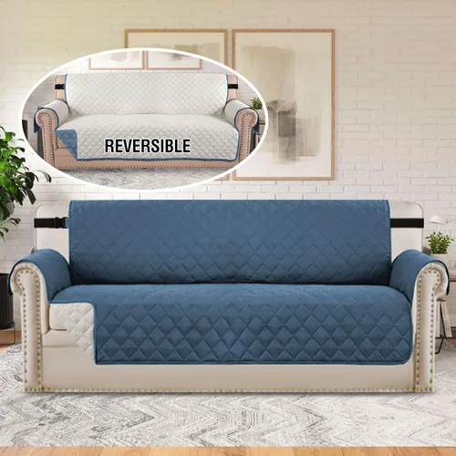 Vista 50 de H.VERSAILTEX Funda de sofá resistente al agua para sofá de 3 cojines, reversible, protector de muebles acolchado con correa elástica, funda de sofá
