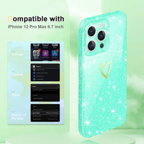 Vista 2 de Funda para iPhone 12 Pro Max, [purpurina transparente] [nunca amarilla] fundas de teléfono a prueba de golpes, funda protectora de silicona suave