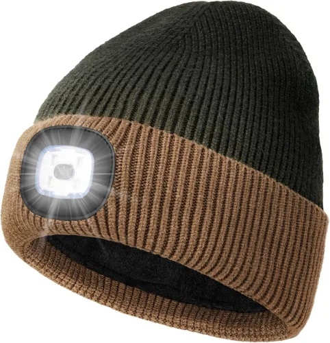 Vista 23 de MELASA Gorro de invierno con forro polar LED, recargable por USB, gorro cálido con luz integrada, regalos para hombres, papá, esposo, él