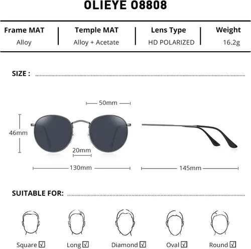 Vista 2 de Gafas de sol polarizadas redondas clásicas para mujeres y hombres vintage retro gafas de sol