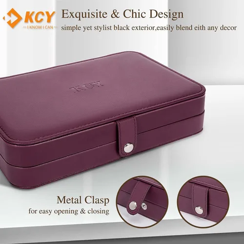 Vista 5 de KCY Joyero para mujeres y niñas, estuche organizador de joyas de viaje pequeño, de piel sintética, portátil, cajas de almacenamiento para anillos