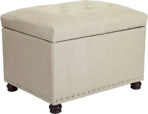 Vista 10 de Adeco Banco otomano de almacenamiento moderno de 24 pulgadas, reposapiés rectangular tapizado de piel sintética para sala de estar y dormitorio